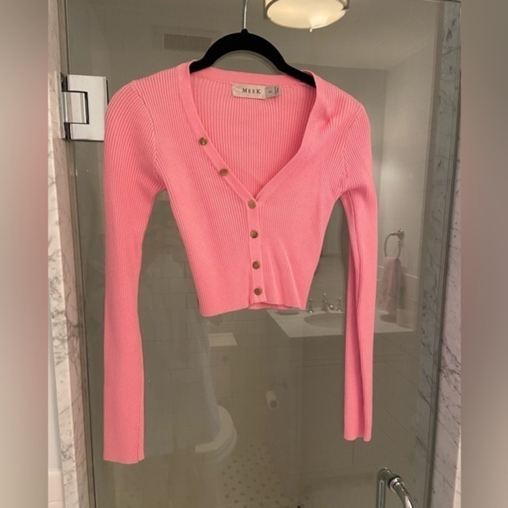 Meek, pink sweater, Barbie,  Barbiecan, Barbiecore,‎ v-neck, size XS